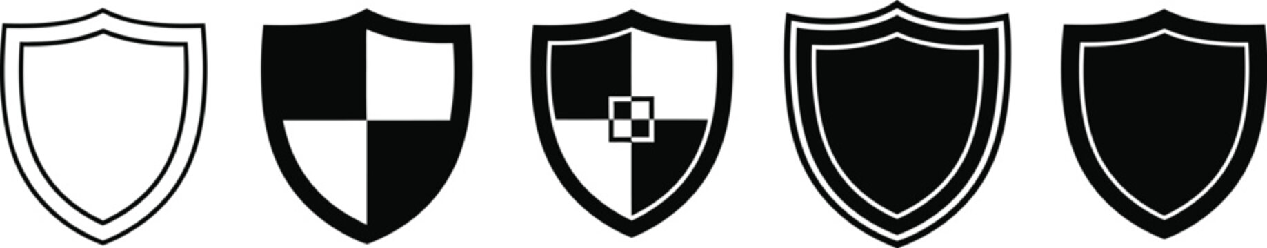 Collection of five heraldic shield designs with various patterns