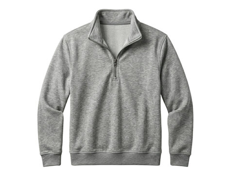 Gray marl quarter zip sweatshirt on transparent background