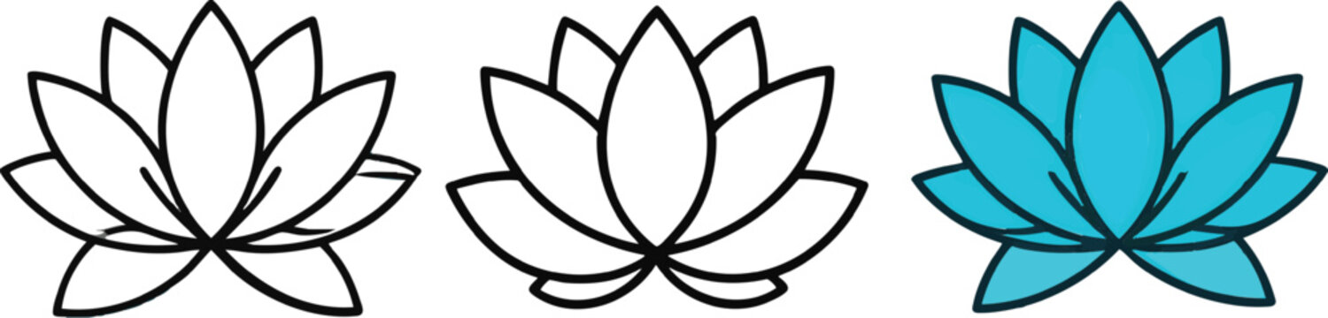 Three stylized turquoise lotus flowers in a row
