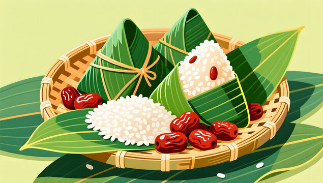 Dragon Boat Festival making Zongzi traditional food scene