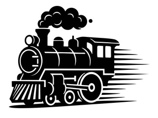 Vintage Steam Locomotive Black and White Vector Illustration with Speed Lines © Amanda