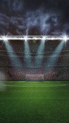 textured soccer game field - View of the soccer goal from midfield. Banner with copy space.