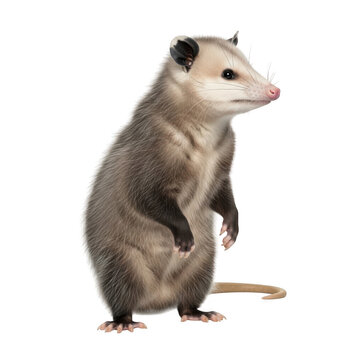 A standing opossum with a long tail isolated on transparent background