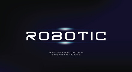 Obraz premium Robotic style alphabet. Thin segment line font, minimalist type for modern futuristic logo, elegant monogram, digital device and hud graphic. Minimal style letters, vector typography design.