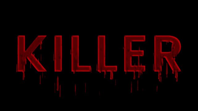 Animation of Killer word design with blood dripping black background video