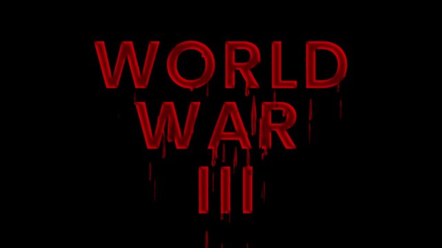 Animation of world war 3 word design with blood dripping black background video