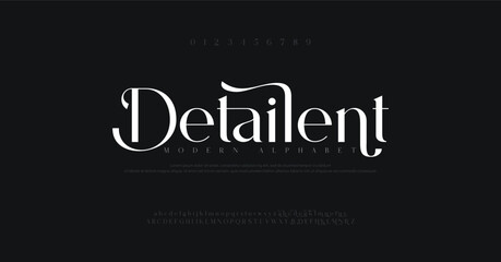 Fototapeta premium Luxury wedding alphabet letters font and number. Typography elegant classic lettering serif fonts.
