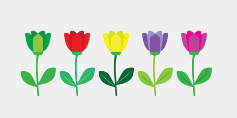 Colorful tulip flower icons set, flat vector spring floral collection, vibrant garden blossoms for greeting cards and seasonal decor © KhaqanAsif