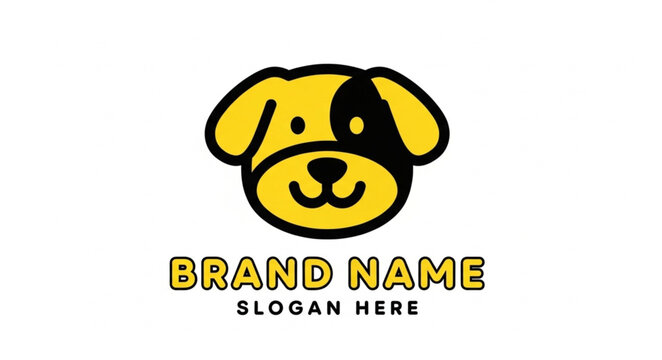 Playful Dog Head Logo Design with Yellow and Black Accents for Pet Brands.