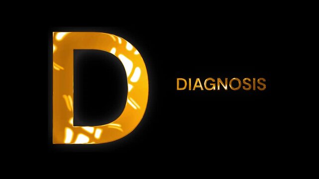D for diagnosis medical alphabet text design with golden shine sunlight animation video