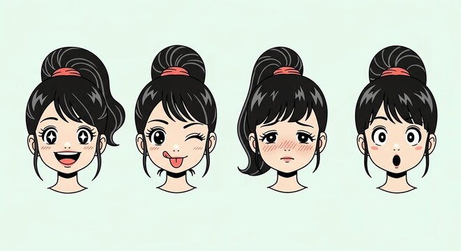 Anime girl faces with various expressions