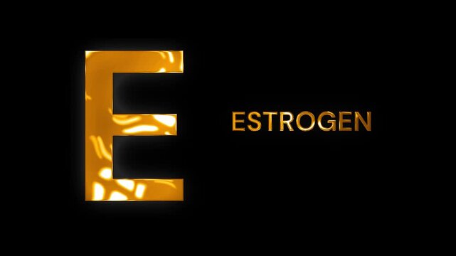 E for Estrogen medical alphabet text design with golden shine sunlight animation video
