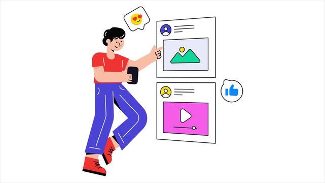 Posting Content On Social Media Animation MP4 File on white background