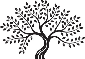 Obraz premium Olive tree isolated silhouette icon with leaves for olive oil vector label. Organic food product package emblem and olive tree silhouette sign of nature, plant for eco or bio extra virgin olive oil