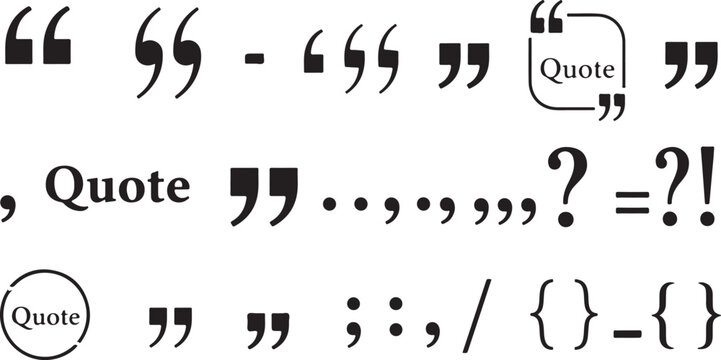 Set of quote mark, quotes icon, sign, symbol, emblem. Ditto marks icon set. Quotation marks. Dialogue discussion symbol