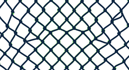 Fototapeta premium Close-up of a damaged dark blue fishing net with holes on white background