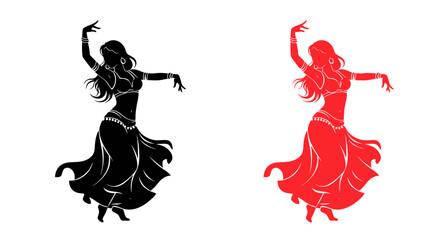 Silhouette of a Belly Dancer in Red and Black, Isolated on White Background © budi