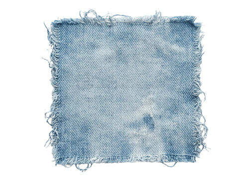 Acid wash blue denim fabric patch with frayed edges