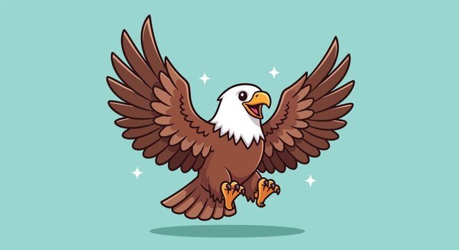 Cartoon Bald Eagle Spreading Wings Illustration.
