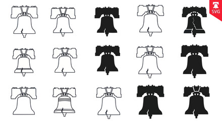 Liberty Bell Icons Set - Silhouette and Outline Variations © purnama