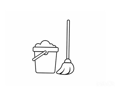 animated footage, illustration of a mop with a bucket of soap suds
