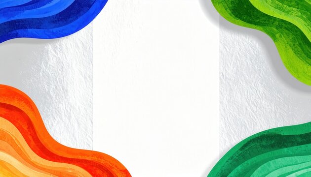 Arri&egrave;re-plan abstrait avec des formes ondul&eacute;es color&eacute;es en aquarelle dans les coins et un espace central blanc textur&eacute; pour votre texte.