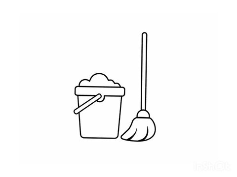 animated footage, illustration of a mop with a bucket of soap suds