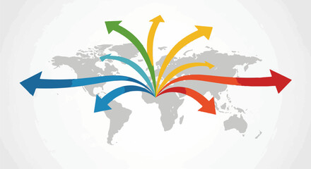 Obraz premium Colorful arrows emanating from Africa across a world map