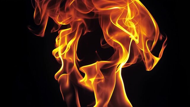 Bright fire effect on a black background. Burning fire flames animation