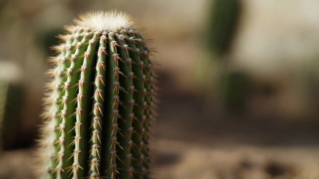 Close-up of a vibrant cactus in a desert landscape. Symbolizes resilience and adaptability in harsh environments