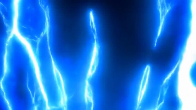 Dynamic blue lightning bolts on a dark background. Powerful visual effects for energy, electricity, and technology themes