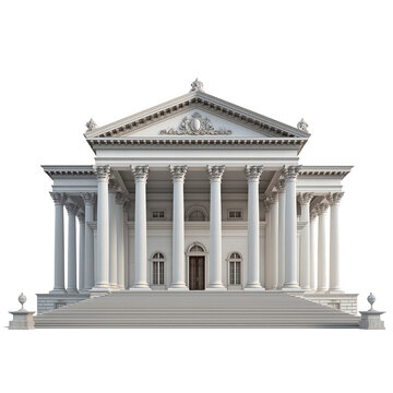 A magnificent white neoclassical building stands with grand columns and intricate architectural details. isolated on transparent background