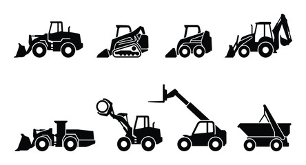 Set of black loaders and excavators icons collection of construction heavy machinery © GoDesigner