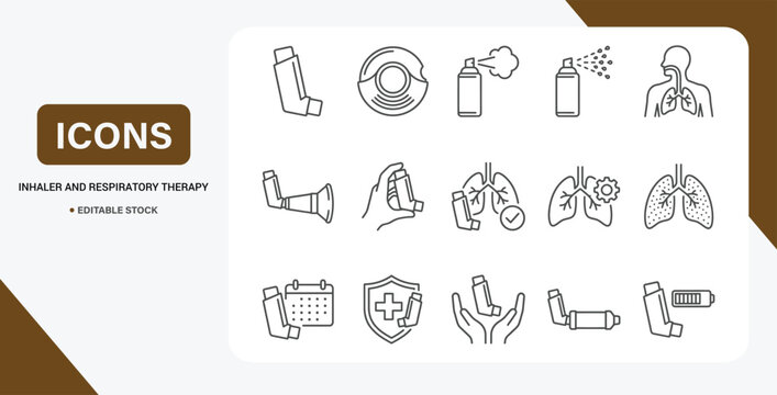 Inhaler & Respiratory Therapy Icon Set &ndash; Vector Collection for Medical Treatment & Breathing Care