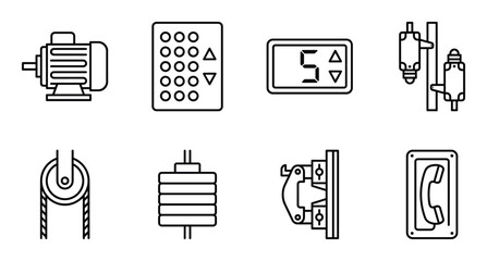 Set of electrical components including motor, elevator buttons, display and phone © GoDesigner