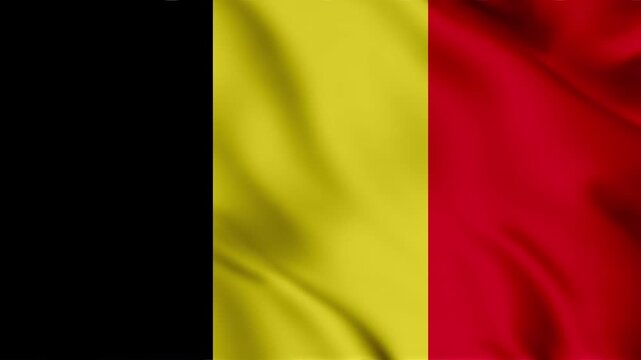 Belgium National Flag Waving in Wind Background, Realistic 3D Belgian Tricolor Seamless Loop Animation of Black Yellow and Red Stripes for Patriotic, Political, and European Union Projects 4K