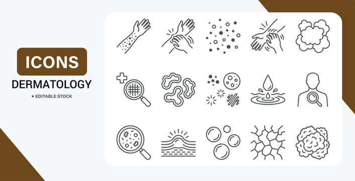Dermatology Icon Set &ndash; Vector Collection Illustrating Skin Rash, Itching, Allergy, Inflammation & Psoriasis