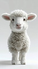 Fototapeta premium Adorable White Lamb Standing Comfortably in Bright Indoor Studio
