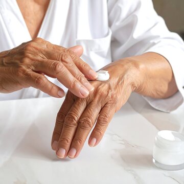 A person applying cream to their hand