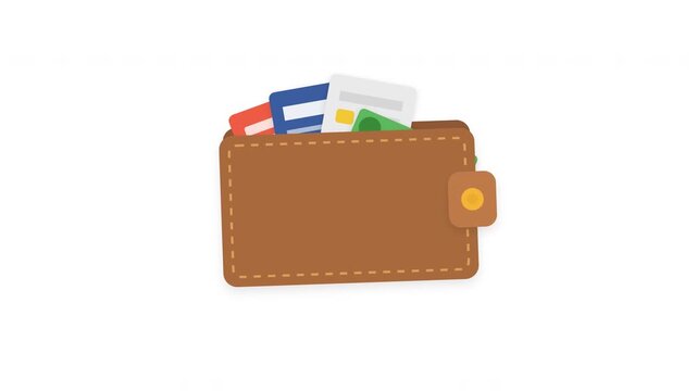 Animated wallet popping open to reveal cards and cash in a playful and engaging sequence