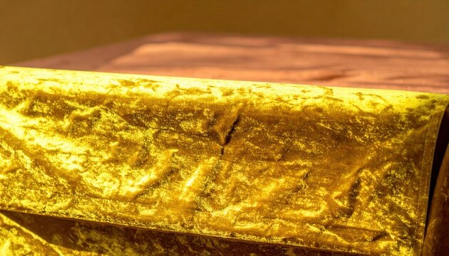 Gros plan d'un lingot d'or massif avec une texture de surface rugueuse et brillante symbolisant la richesse et l'investissement financier s&ucirc;r.