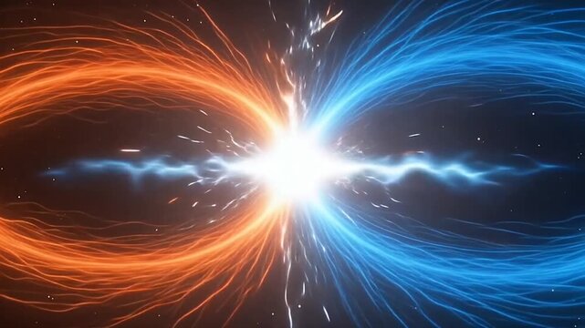 Cosmic Energy Collision - Orange Blue Energy Streams Convergence Explosion