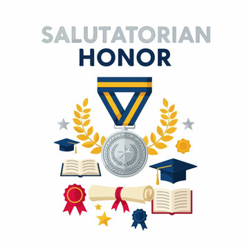 Valedictorian Celebration Vector Poster  Top Graduate Honor  Flat Illustration with Distinguished Gold and Navy Blue