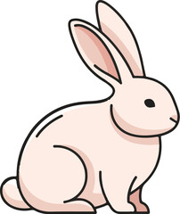 Obraz premium A simplified, light pink cartoon rabbit sits alert, with long ears