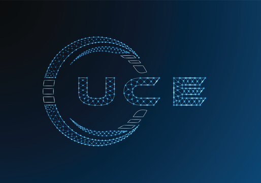 UCE low poly letter logo vector design. UCE lower poly logo design. Low poly logo.