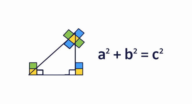 Abstract illustration of Pythagorean theorem with colorful blocks