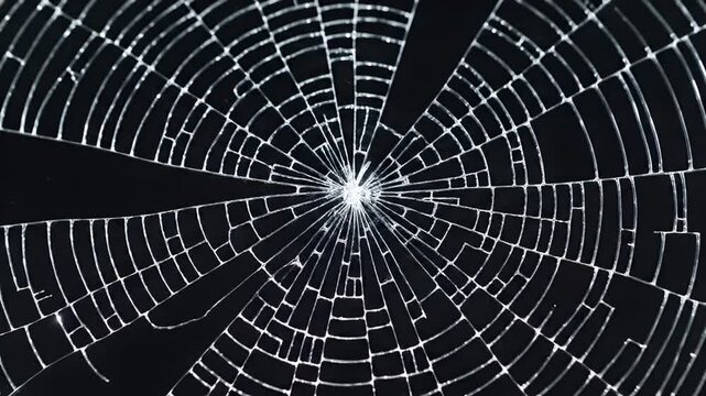 Shattered glass with radial crack pattern on black background