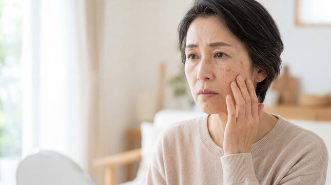 顔のシミやそばかすを気にする、50代日本人女性の肌の悩み