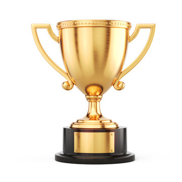 First place gold trophy cup isolated on transparent background. 3d rendering