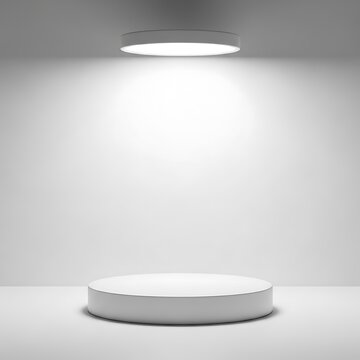 Minimalist White Product Display Platform Under Focused Spotlight.